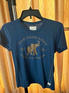 Unk Navy Blue Short Sleeve Tee with Gold Elephant Graphic